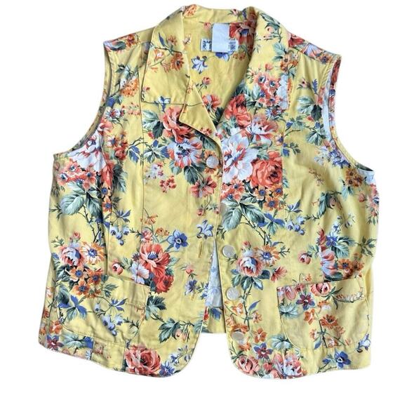 F.L. Malik Women's Yellow Floral Print Button Front Vest Size 10 - Picture 1 of 6